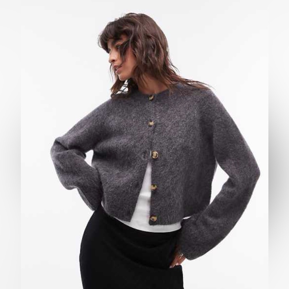 & Other Stories Charcoal Gray Mohair Blend Button Cardigan